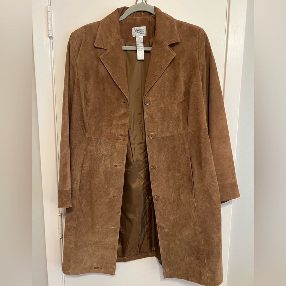 Style&Co Petite 3/4 Length Leather Jacket TAN MED
